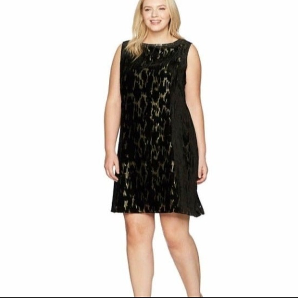TAHARI BY ASL Size 22W Plus Velvet Dress Sleeveless Metallic Black/Gold $168 NWT - Picture 1 of 7